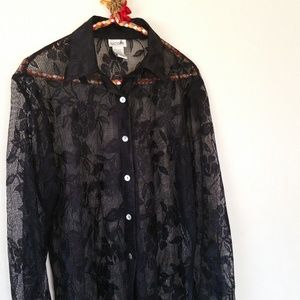 Nicola Sheer Black Long Sleeve Button Down Shirt